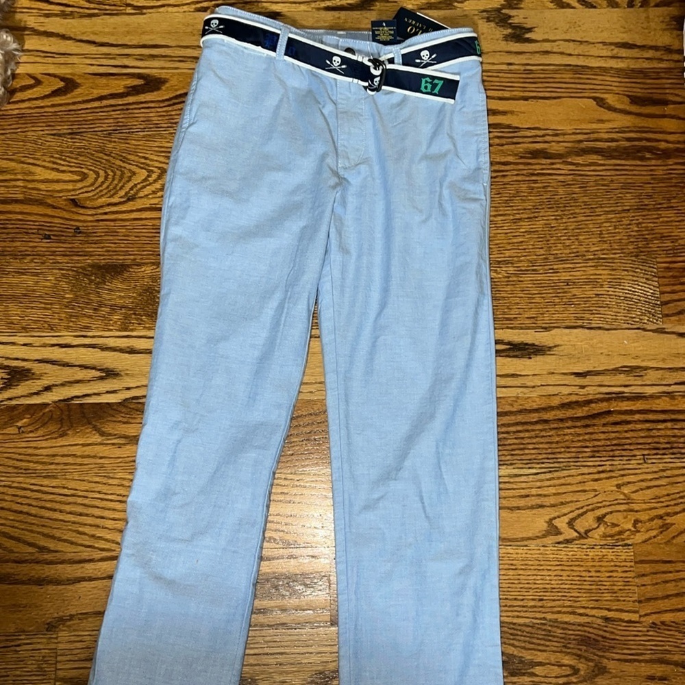 Polo Ralph Lauren Boys Size 14 Blue Chino Pants With Polo Belt NWT